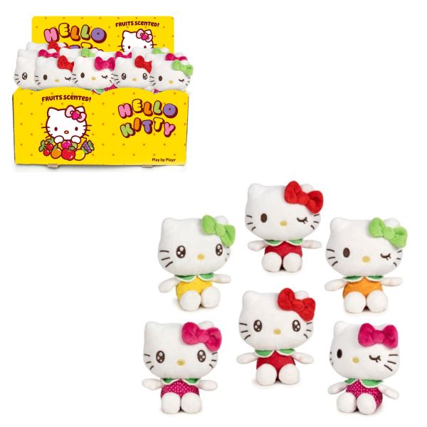 (Mis 1) HELLO KITTY FRUTTATE Peluche 12cm  In espo da 12pz  – 6ass…x36
